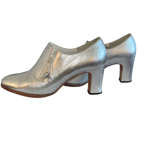 Norman Kaplan Vintage Womens Shooties Size 7 Silver Leather Heels Casual - Picture 3 of 14